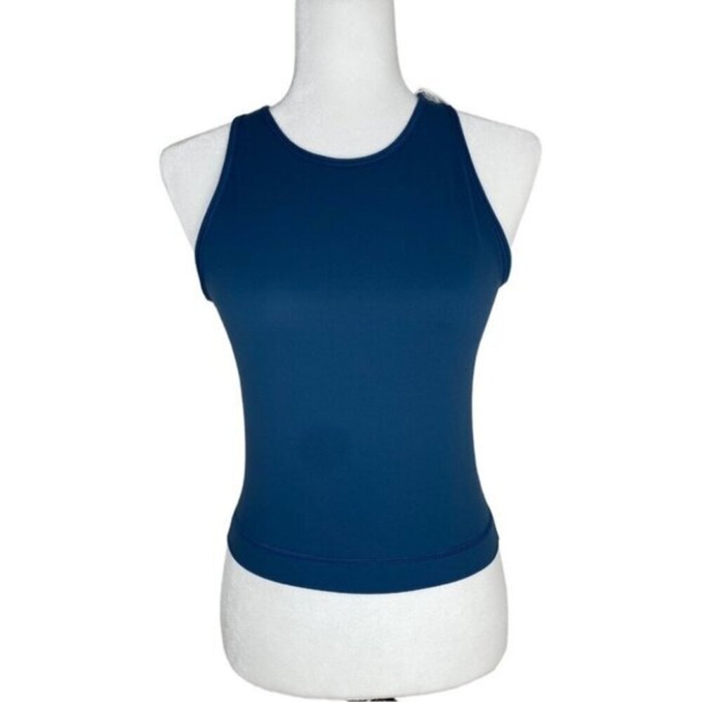 Everlane Perform Tank Blue‎ Cropped High Neck Activewear Top Womens Small NEW